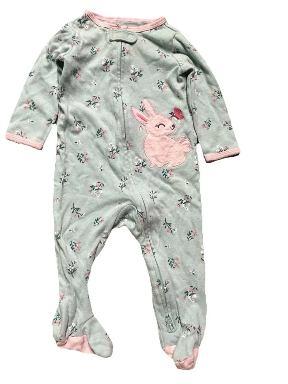 Baby Girl Footie Pajamas Little Sister Pink Bunny Size 6-9 Months